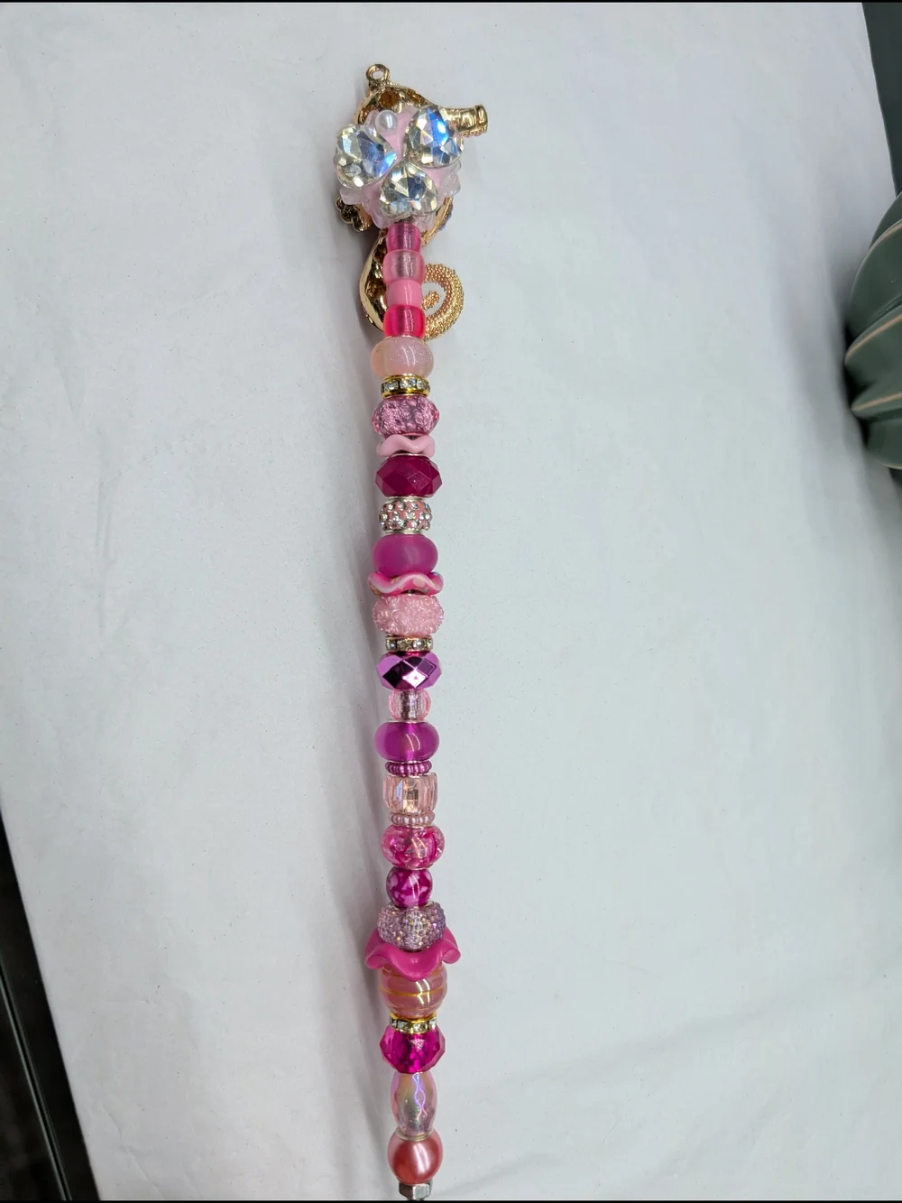 Hand Made Fairy Wand/Plant/Garden Stake W/Sparkly Pink Enamel Seahorse